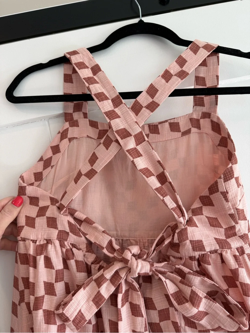 Madewell Pink and Brown Checked Tiered Dress - Picture 4 of 5